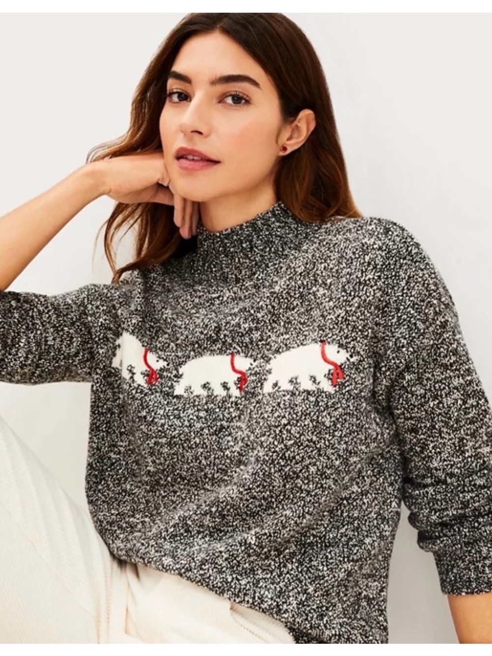 LOFT Black White Polar Bear Crewneck Sweater
